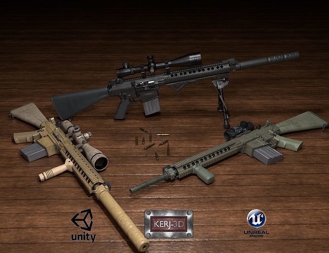 Semi-Automatic Sniper Pack Low-poly 3D model