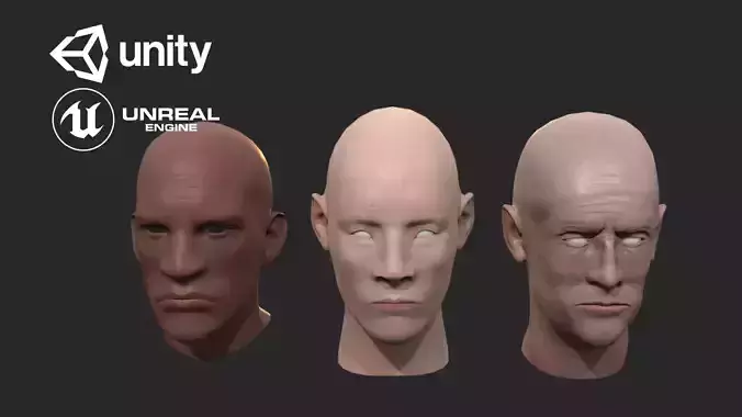 Gameready heads set three different Free low-poly 3D model