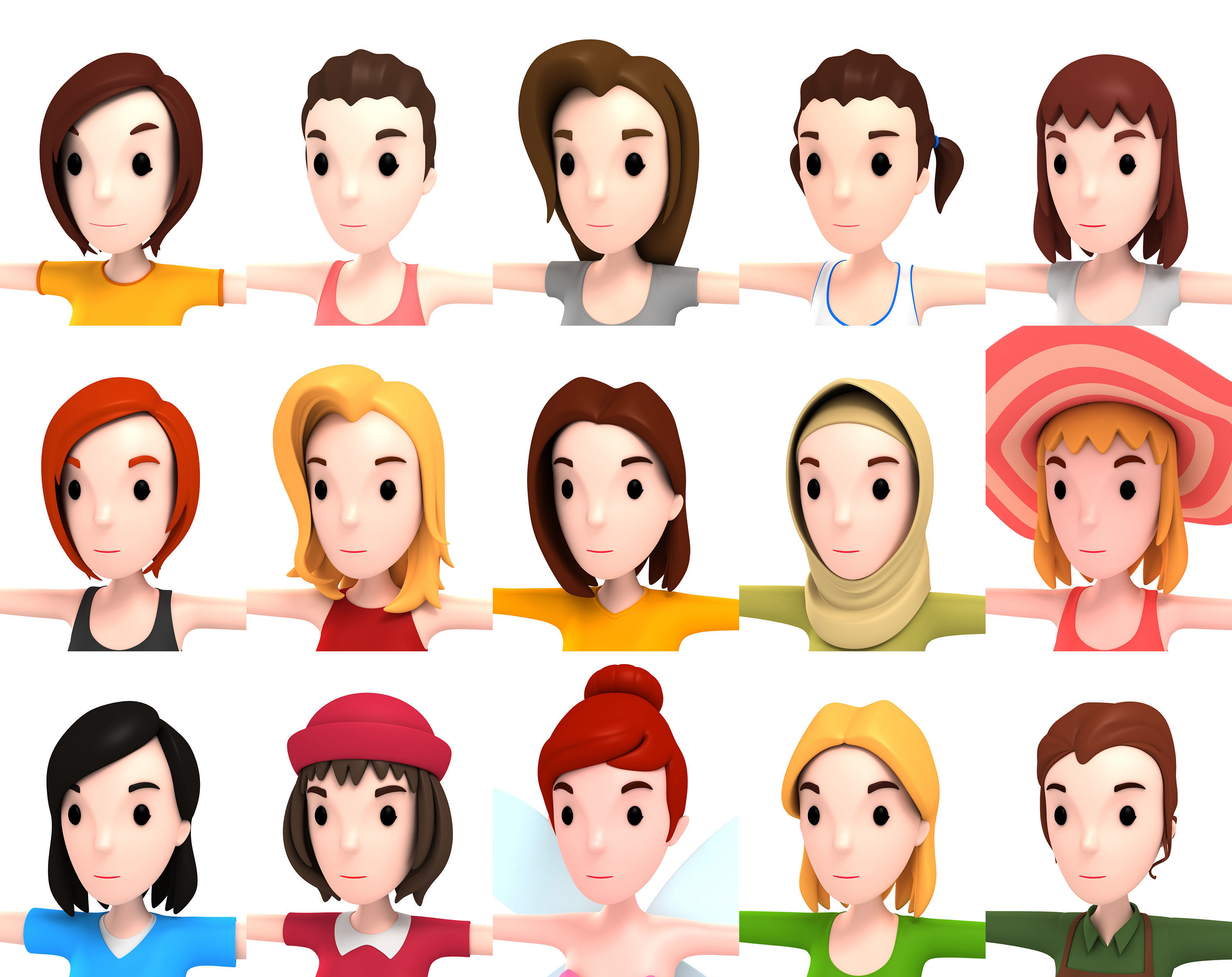 Cartoon Girl Character Pack 2 3D model_19