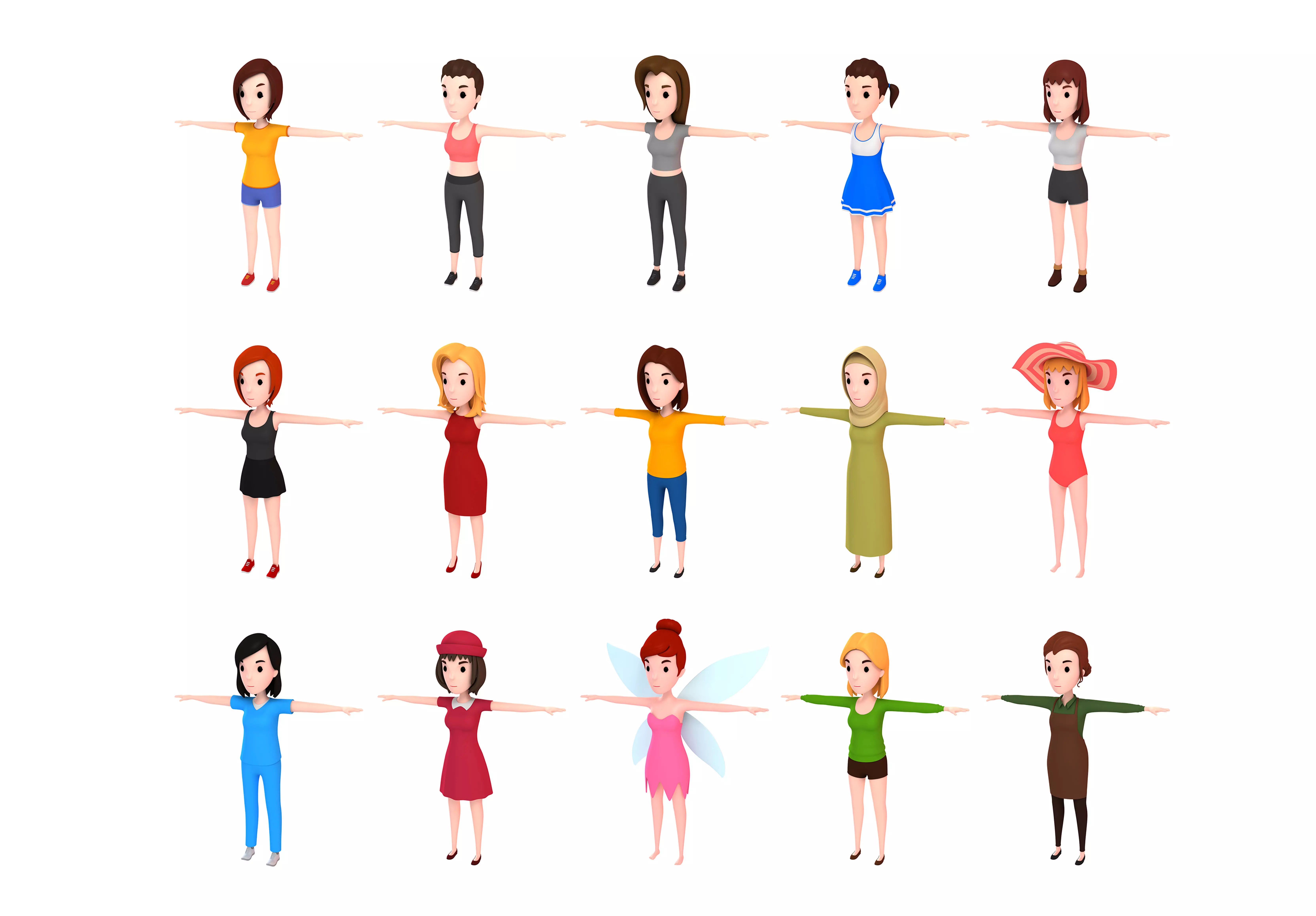 Cartoon Girl Character Pack 2 3D model_0