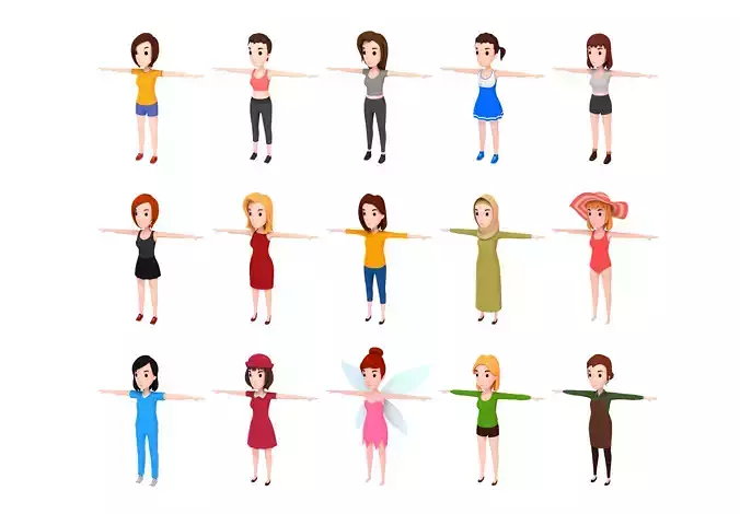 Cartoon Girl Character Pack 2 3D model
