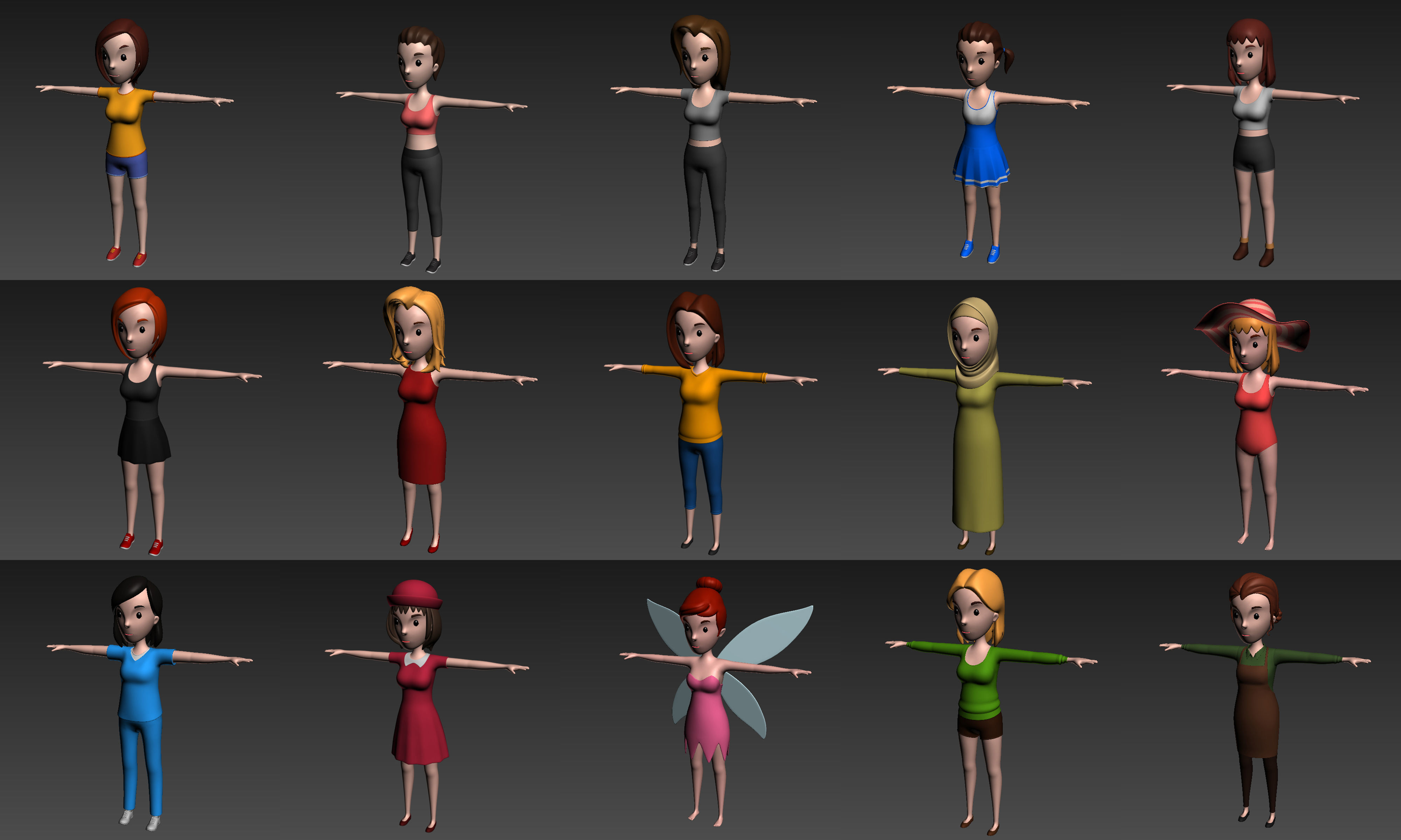 Cartoon Girl Character Pack 2 3D model_22