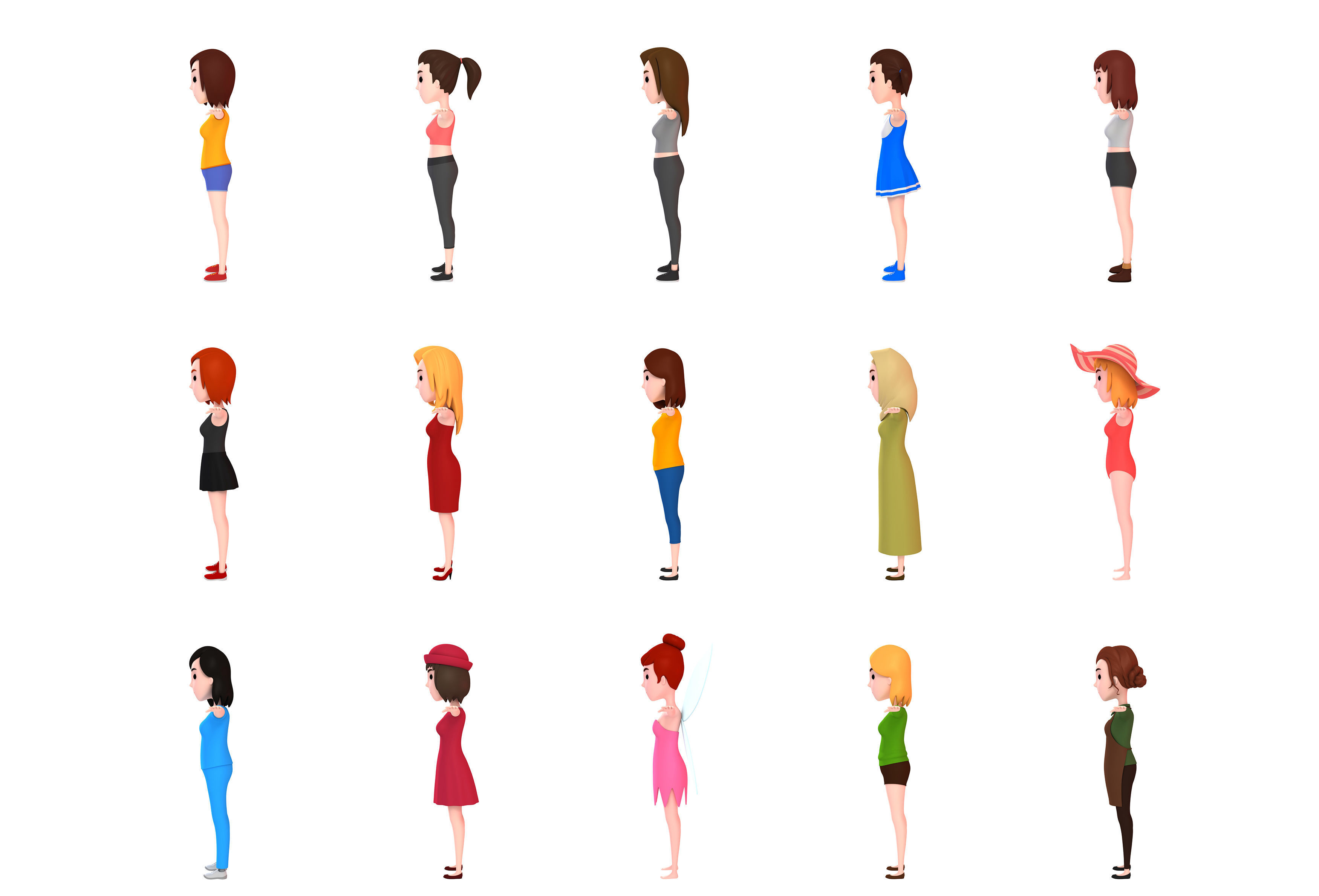 Cartoon Girl Character Pack 2 3D model_17