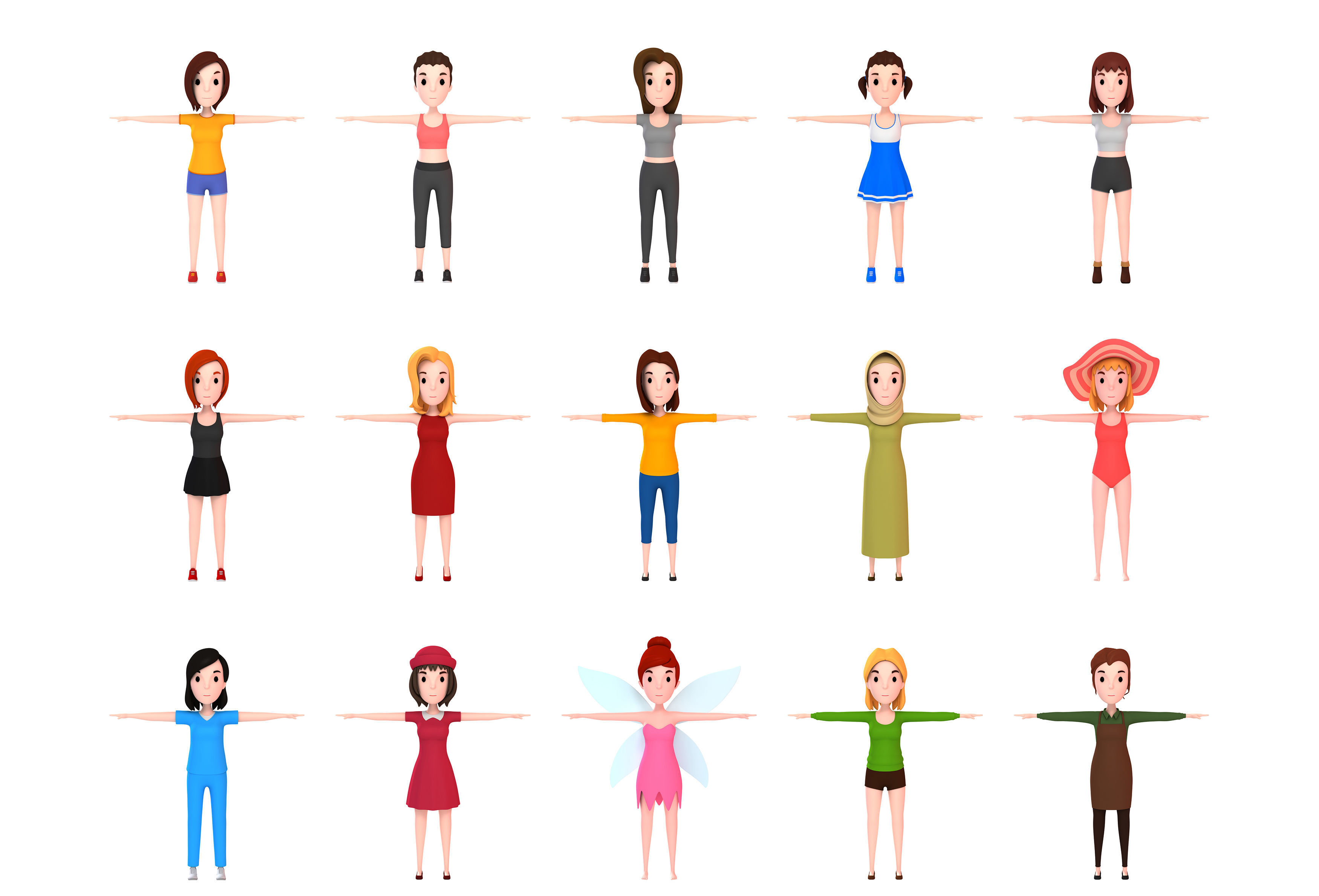 Cartoon Girl Character Pack 2 3D model_1