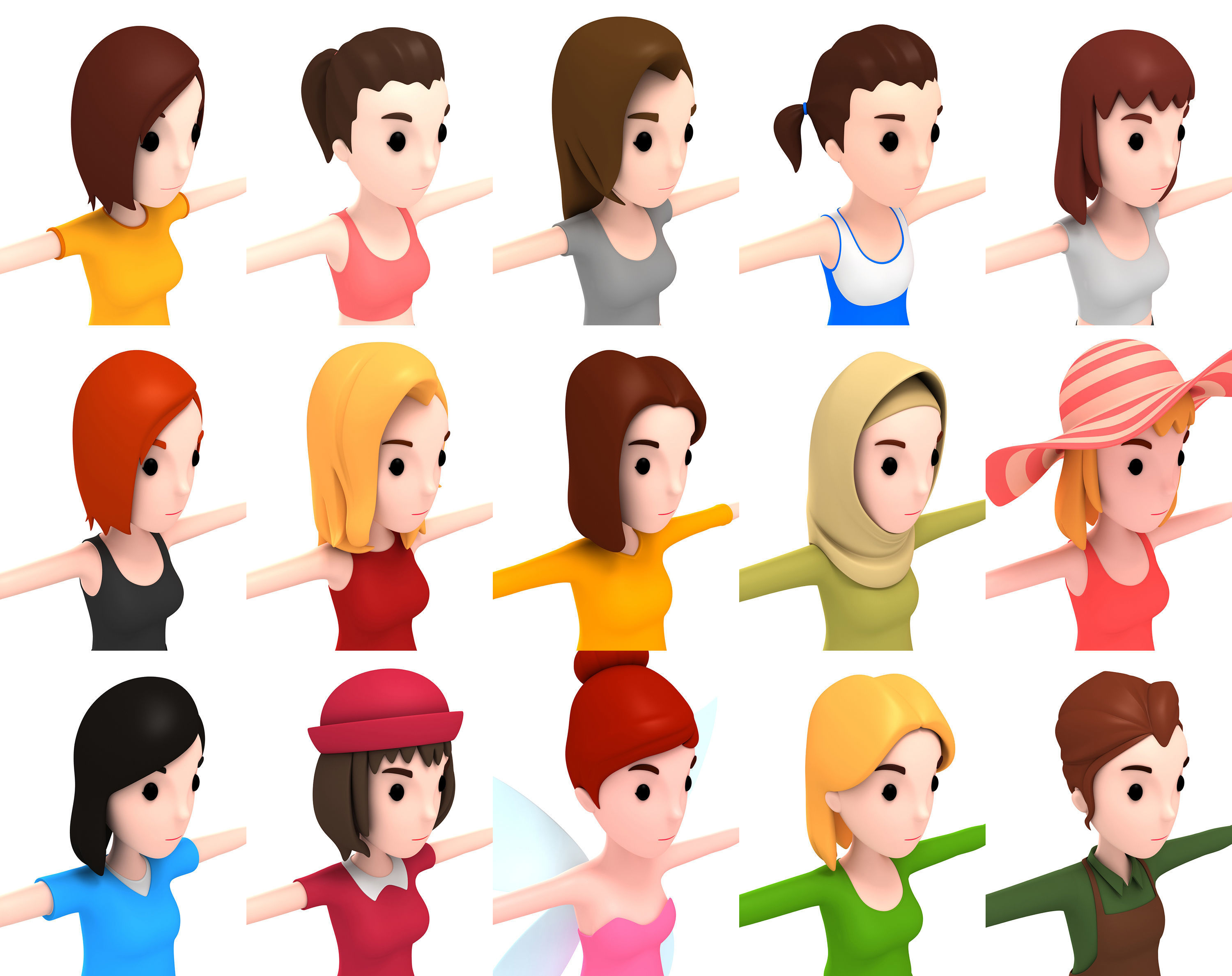 Cartoon Girl Character Pack 2 3D model_21