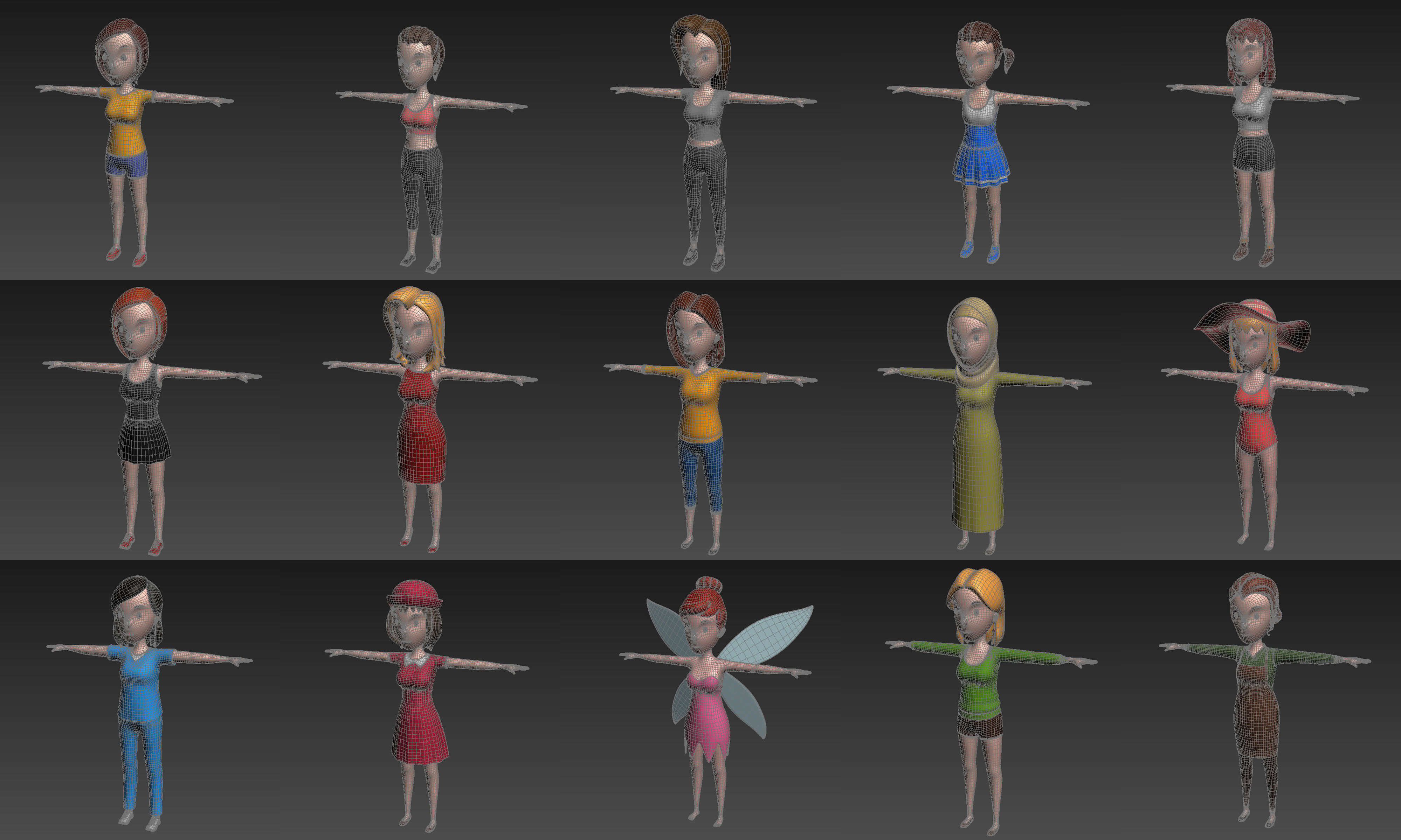 Cartoon Girl Character Pack 2 3D model_24