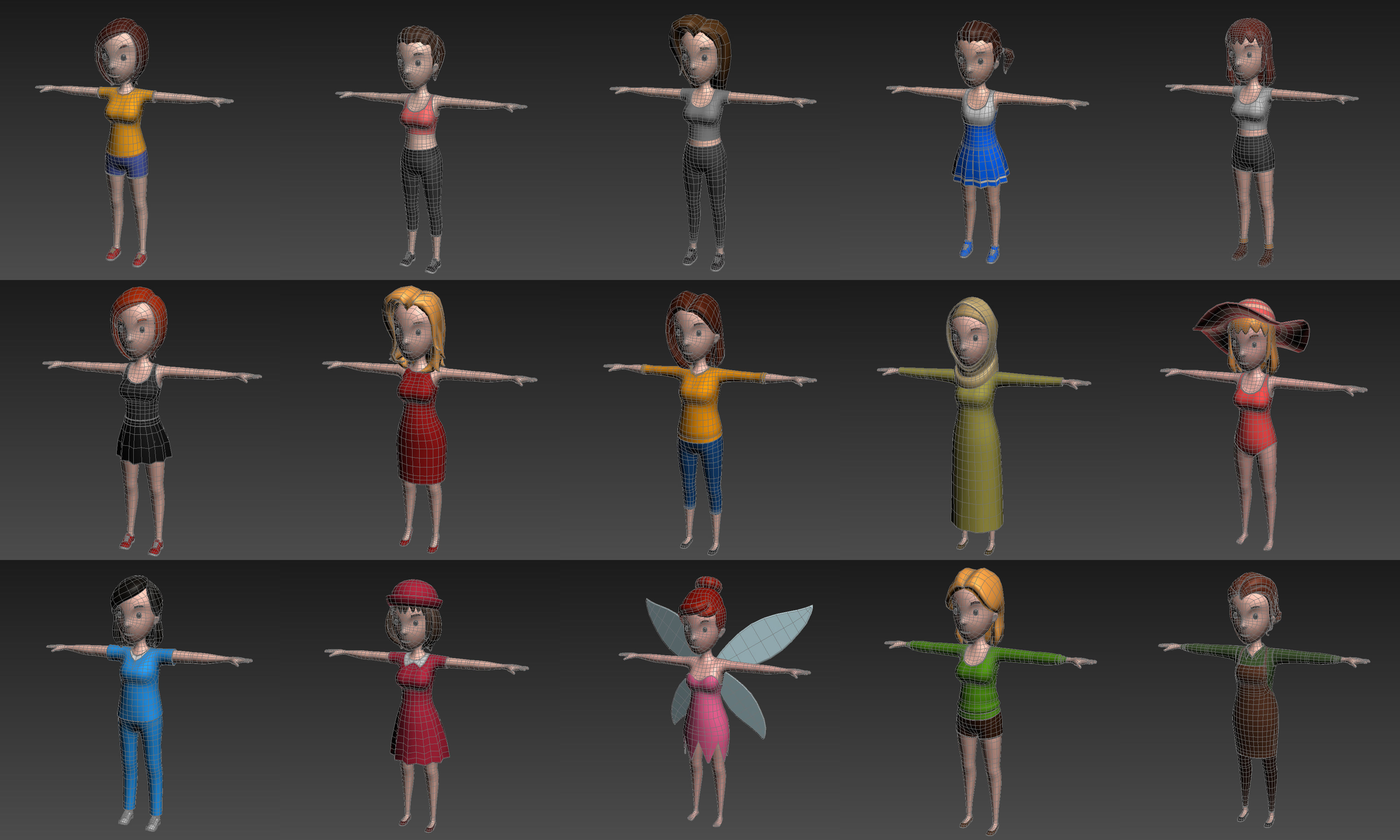 Cartoon Girl Character Pack 2 3D model_23