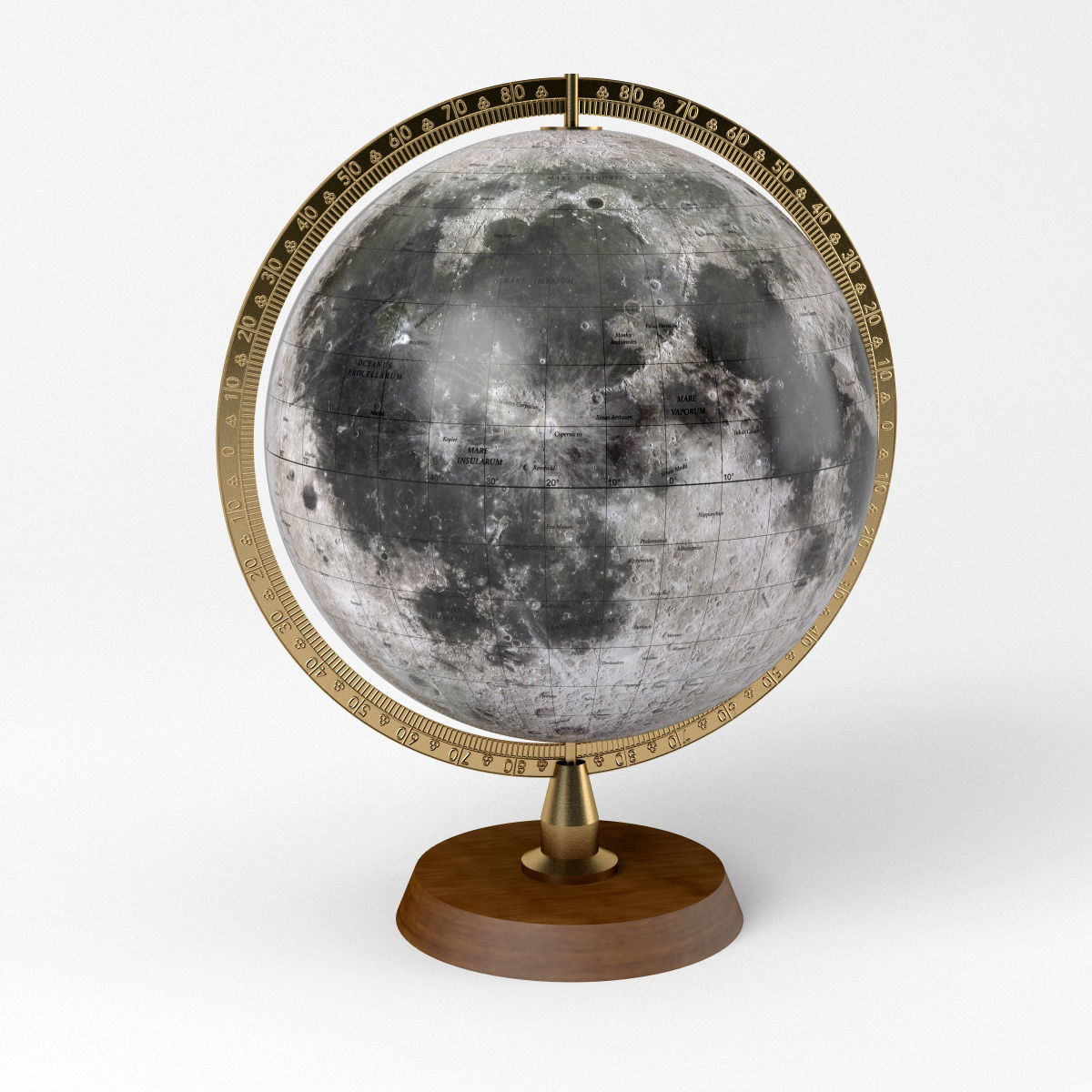 Lunar Globe with Wooden Stand and Brass Elements - Moon Map Low-poly 3D model_1