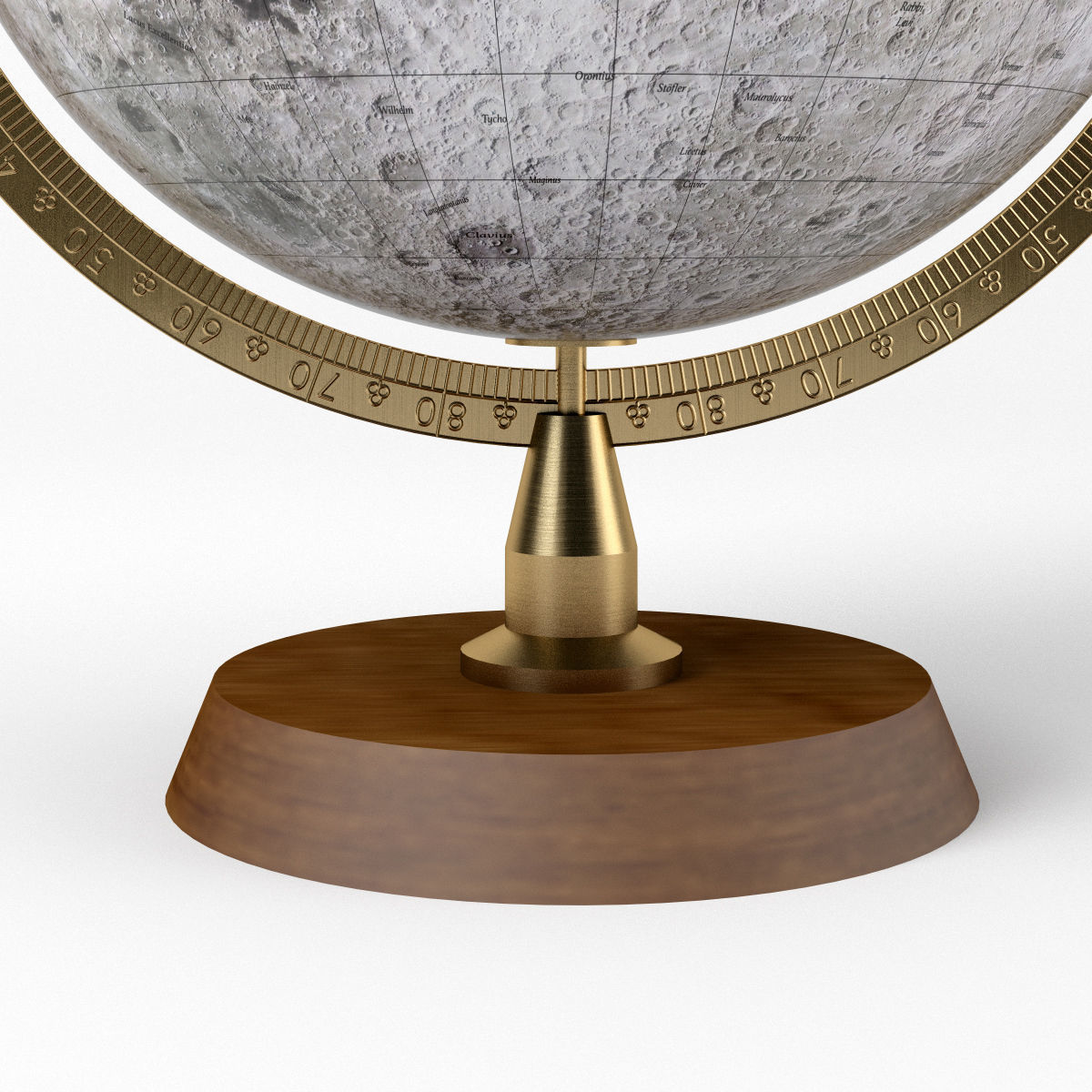 Lunar Globe with Wooden Stand and Brass Elements - Moon Map Low-poly 3D model_5