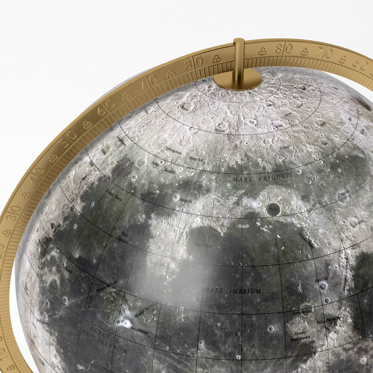 Lunar Globe with Wooden Stand and Brass Elements - Moon Map Low-poly 3D model_3