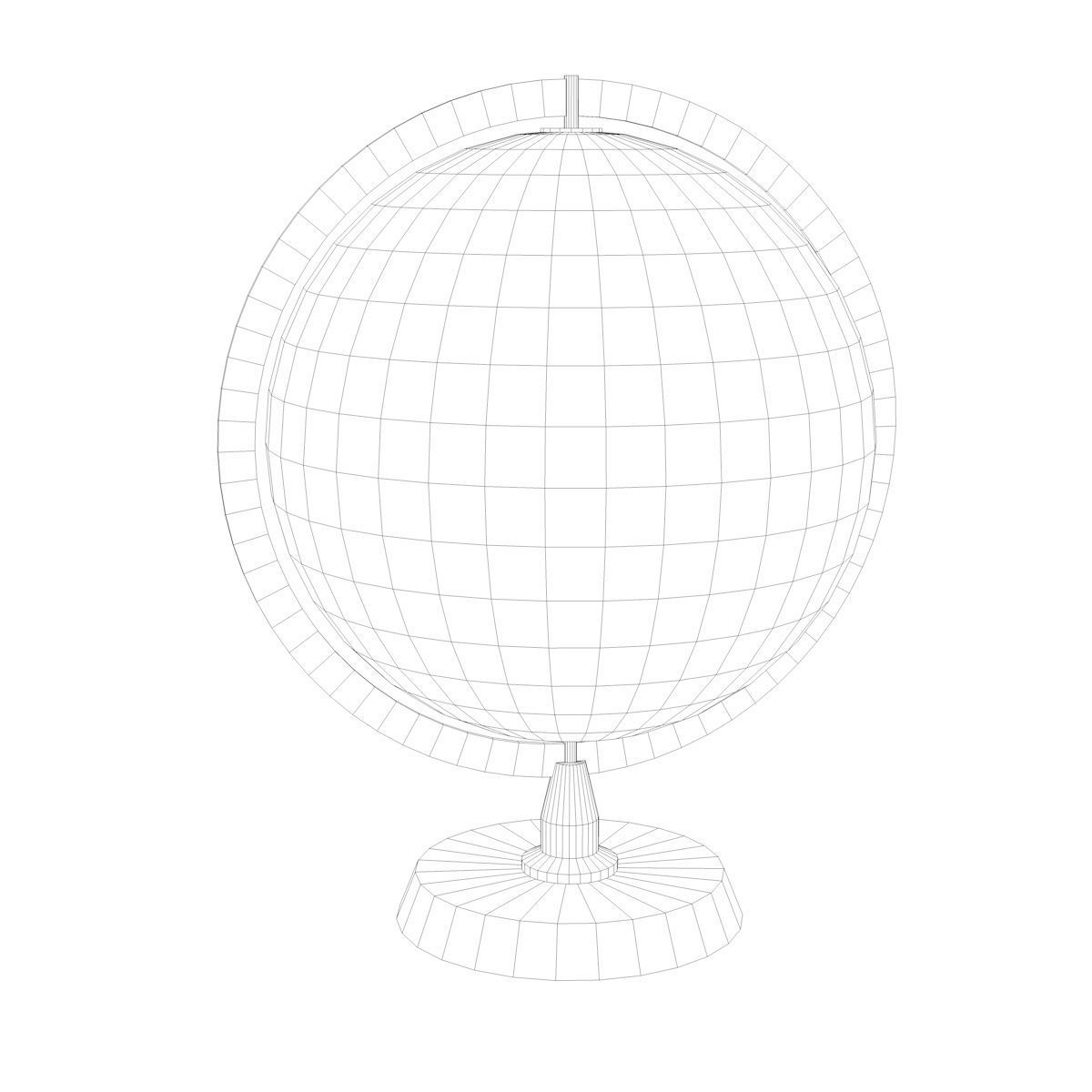 Lunar Globe with Wooden Stand and Brass Elements - Moon Map Low-poly 3D model_7