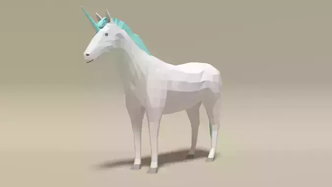 Low Poly Cartoon Unicorn Low-poly 3D model