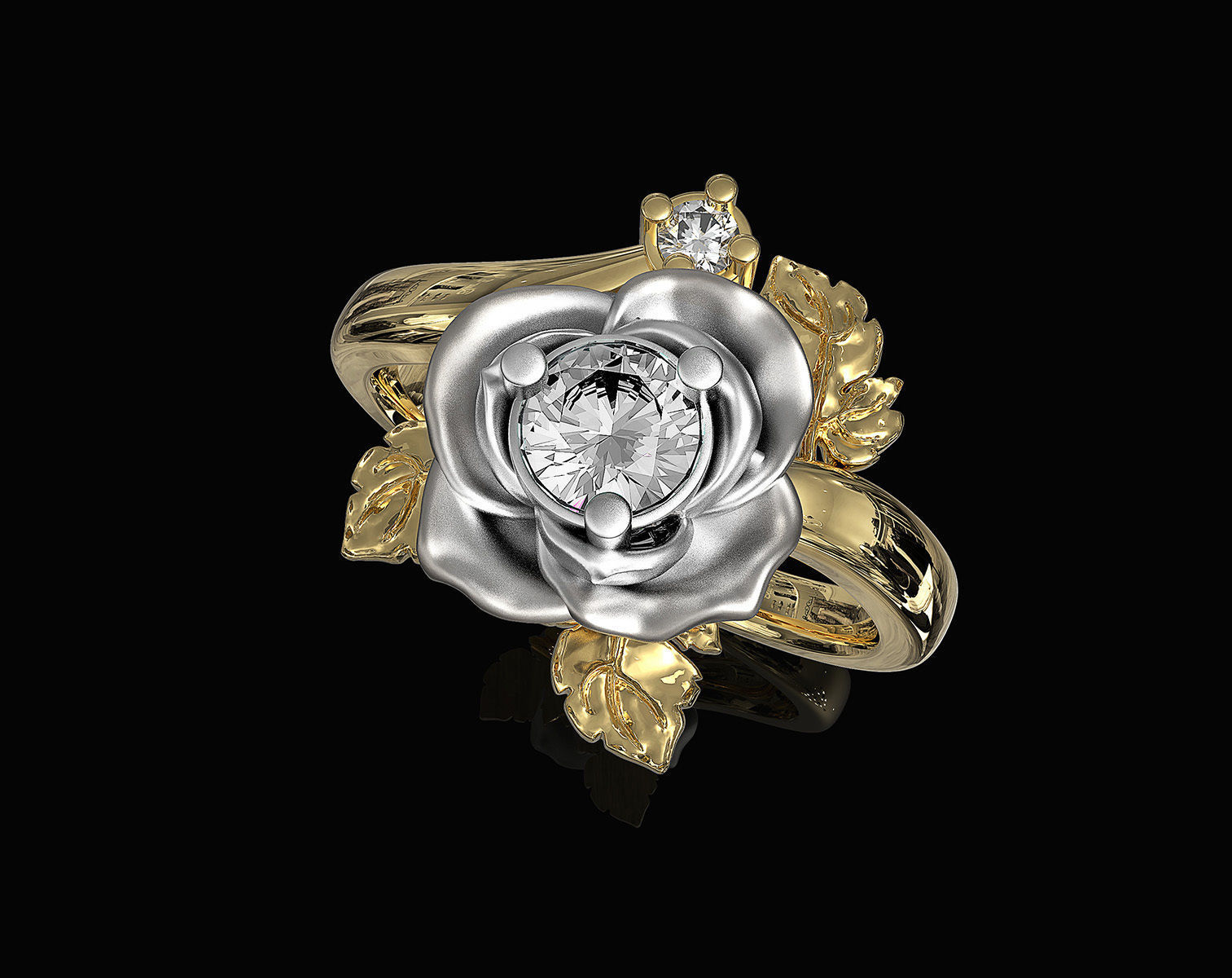 Rose with leaves Ring 3D print model_4