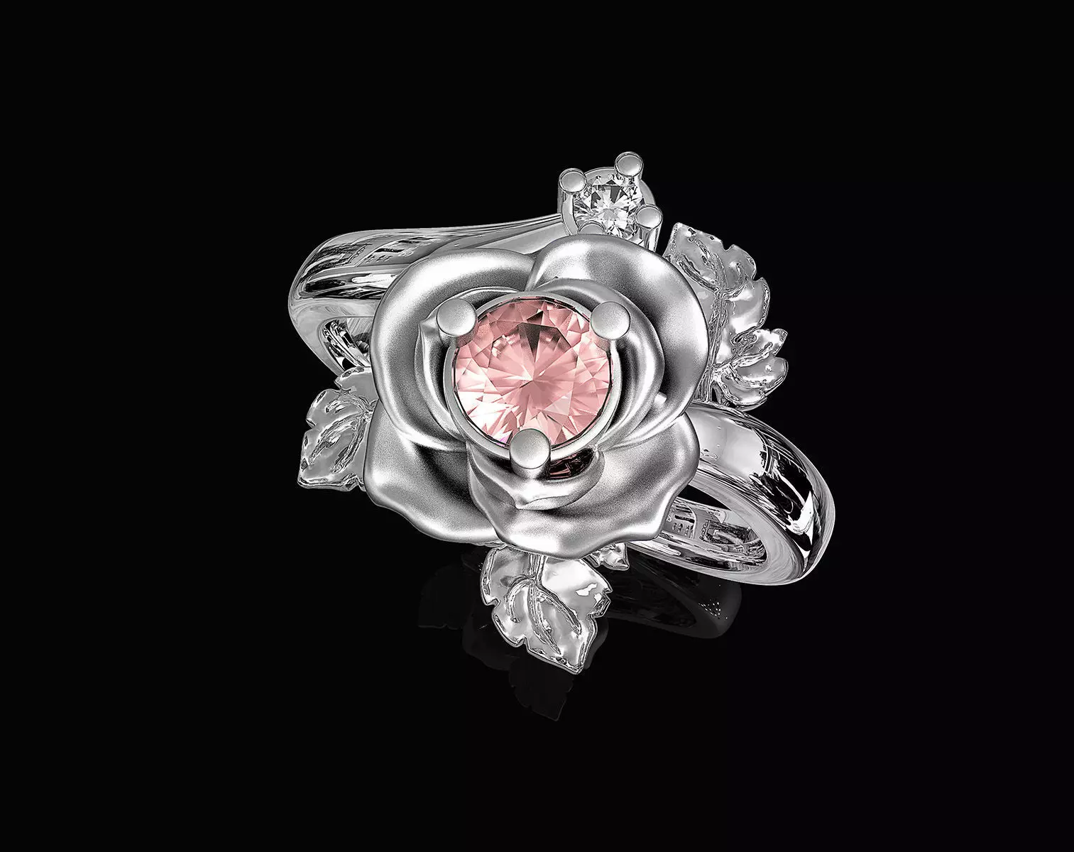 Rose with leaves Ring 3D print model_0