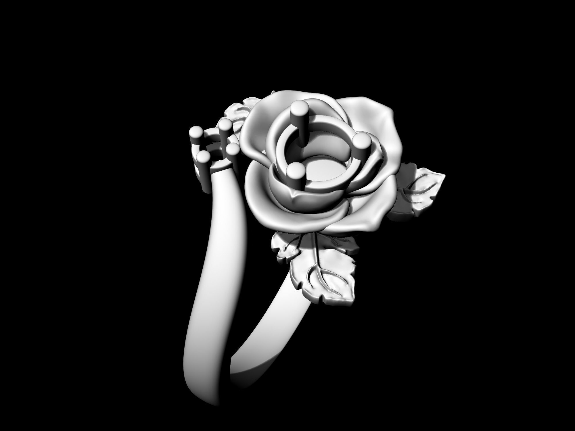 Rose with leaves Ring 3D print model_10