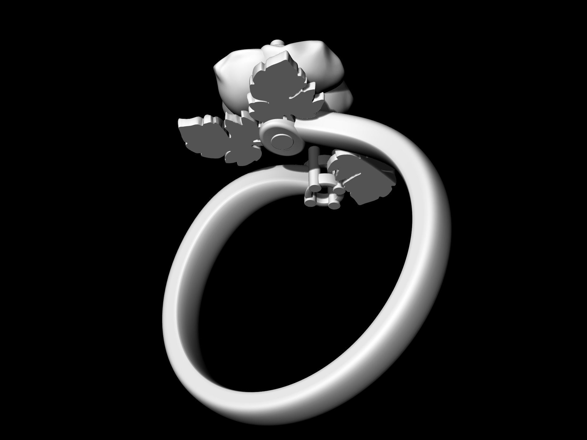 Rose with leaves Ring 3D print model_14