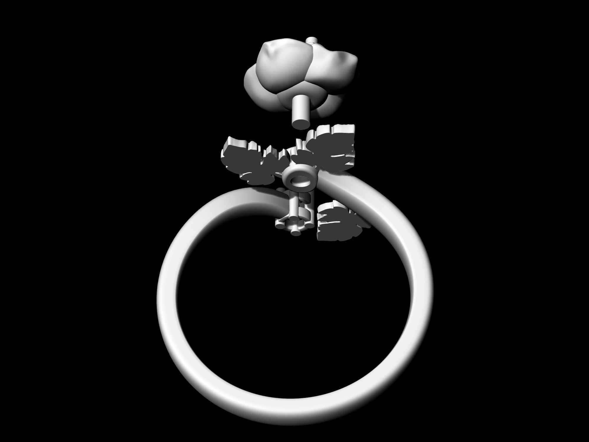 Rose with leaves Ring 3D print model_15