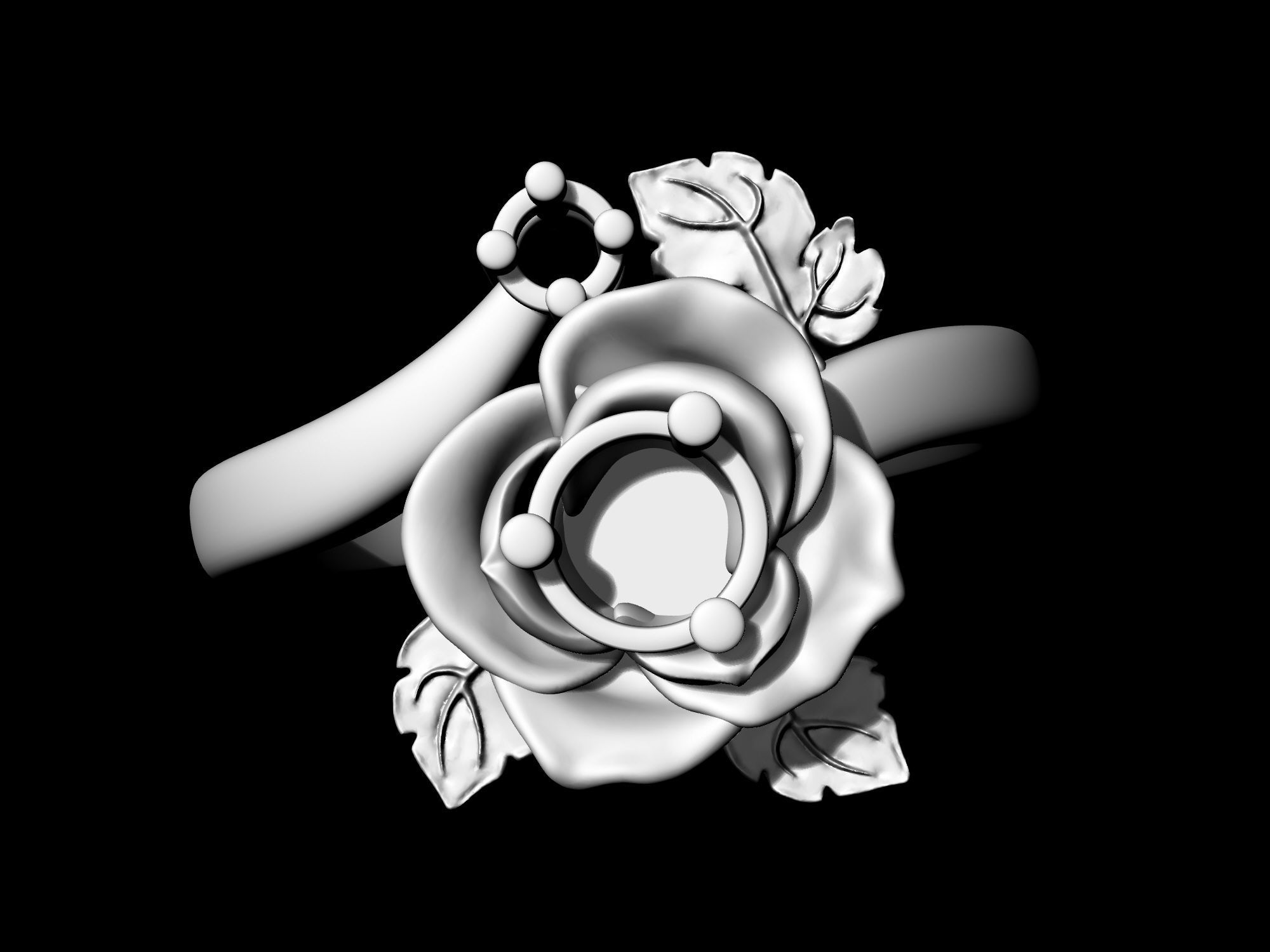 Rose with leaves Ring 3D print model_8