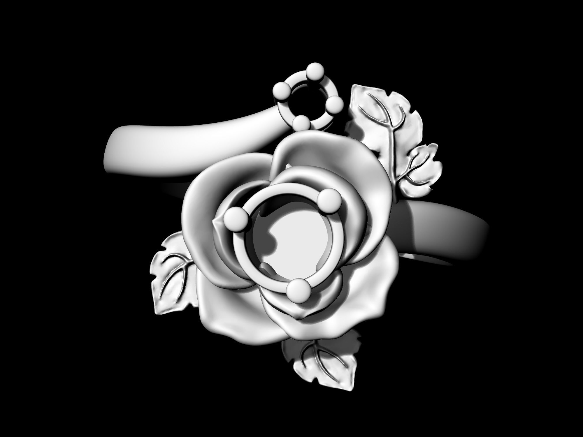 Rose with leaves Ring 3D print model_12