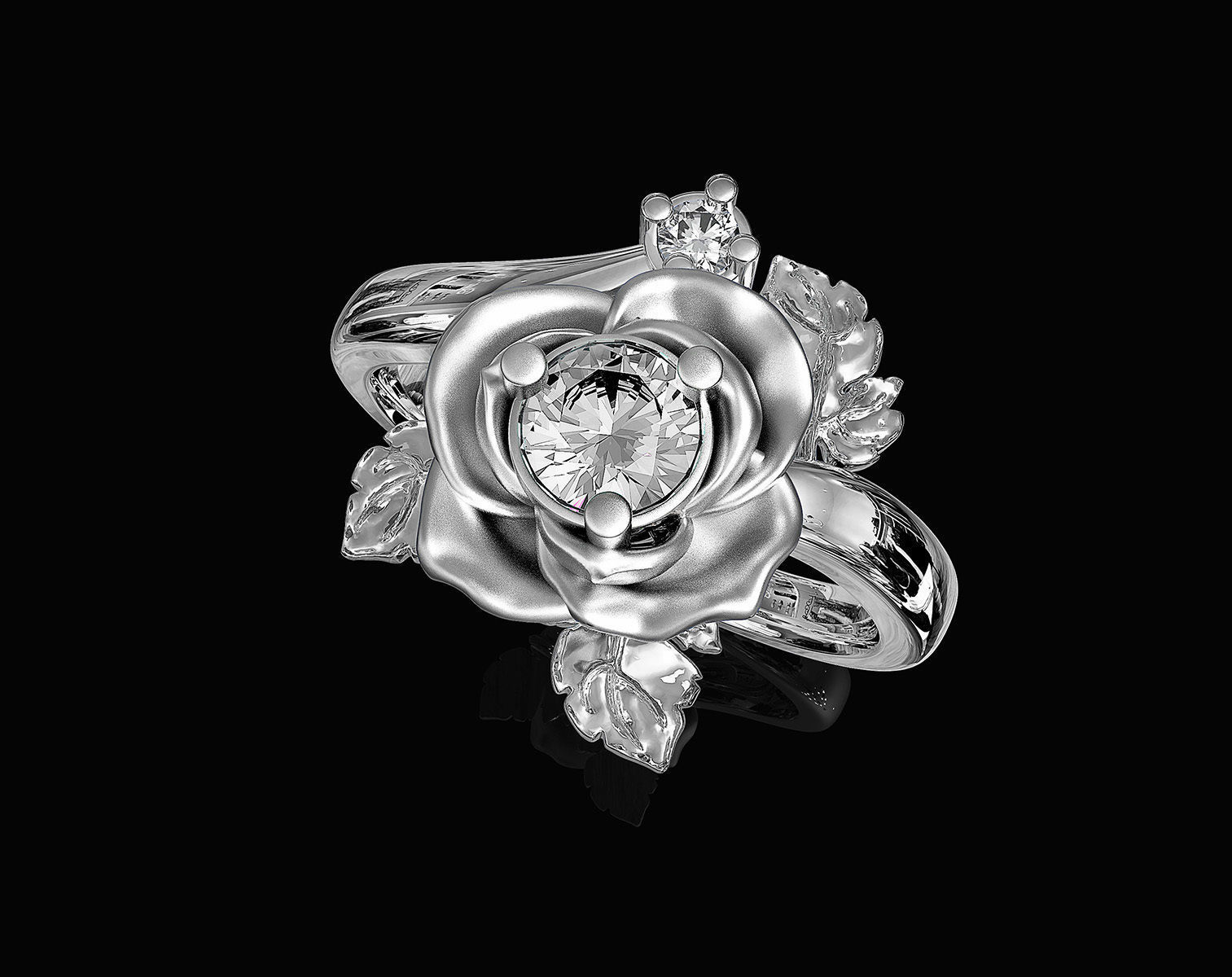 Rose with leaves Ring 3D print model_3