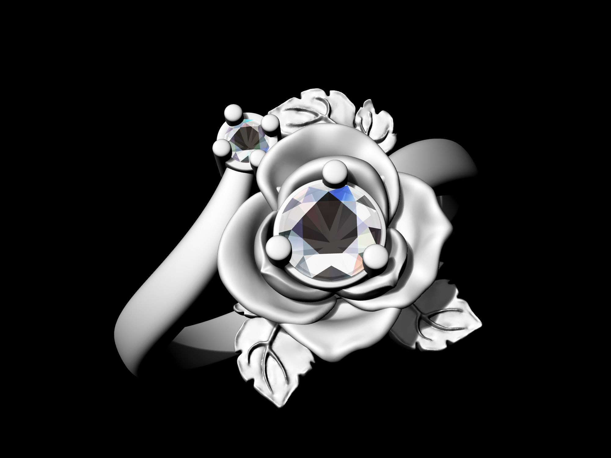 Rose with leaves Ring 3D print model_7