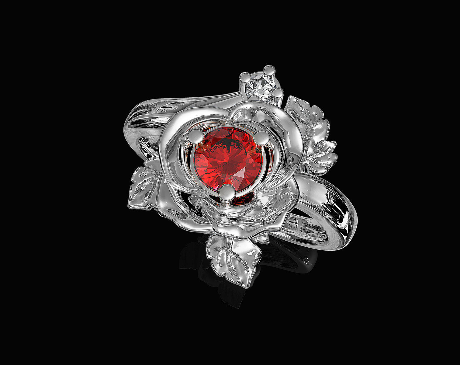 Rose with leaves Ring 3D print model_5