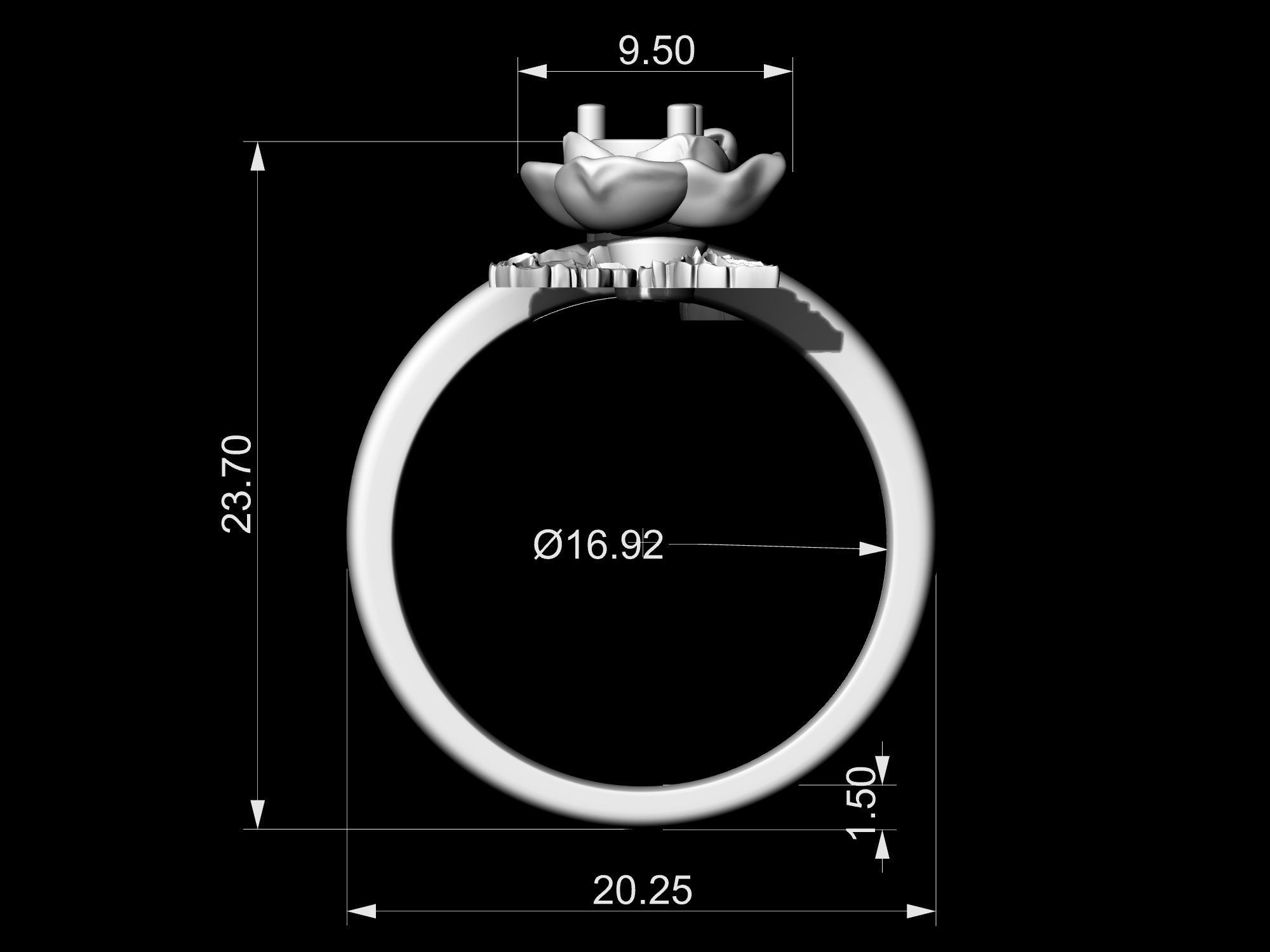 Rose with leaves Ring 3D print model_16