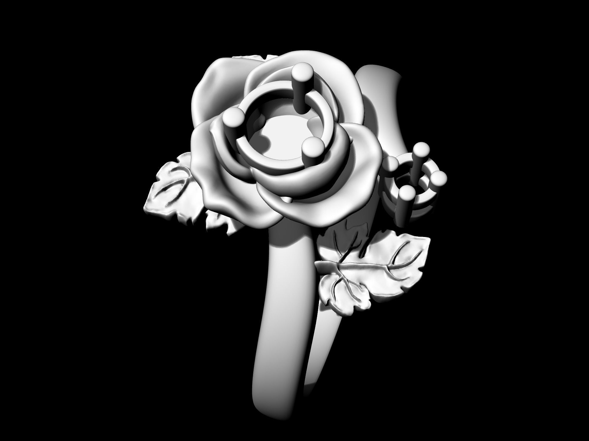 Rose with leaves Ring 3D print model_11