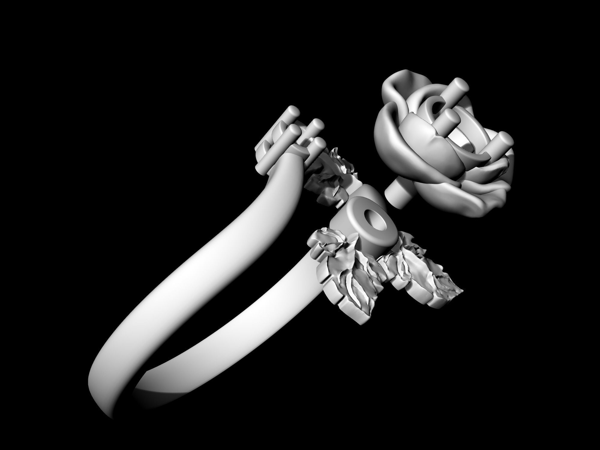 Rose with leaves Ring 3D print model_13