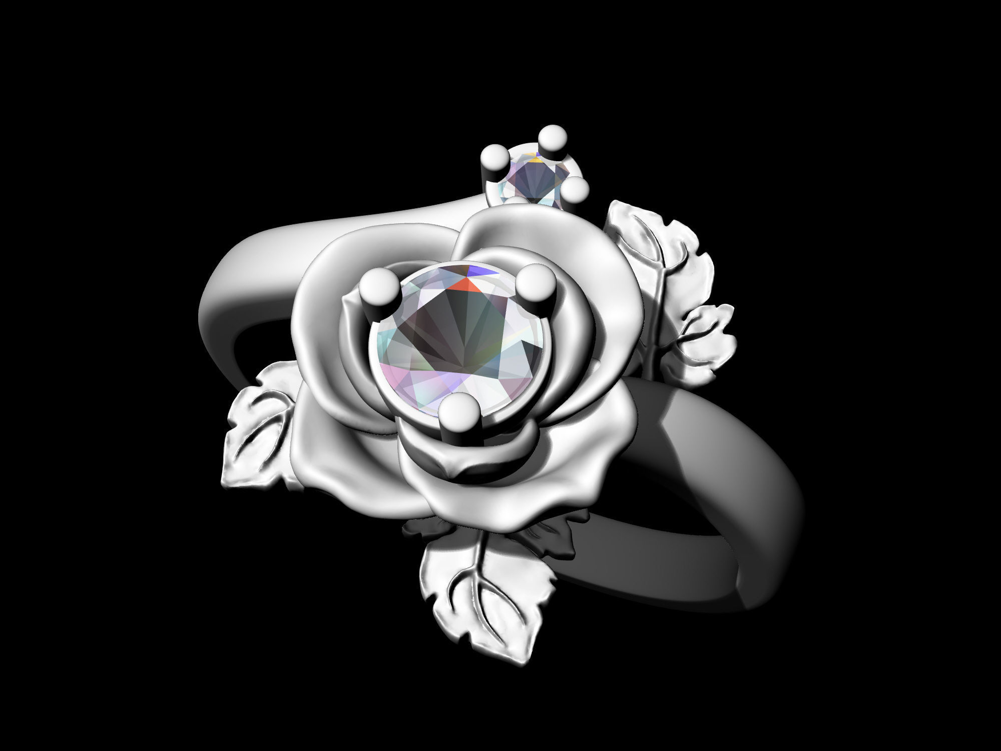 Rose with leaves Ring 3D print model_6