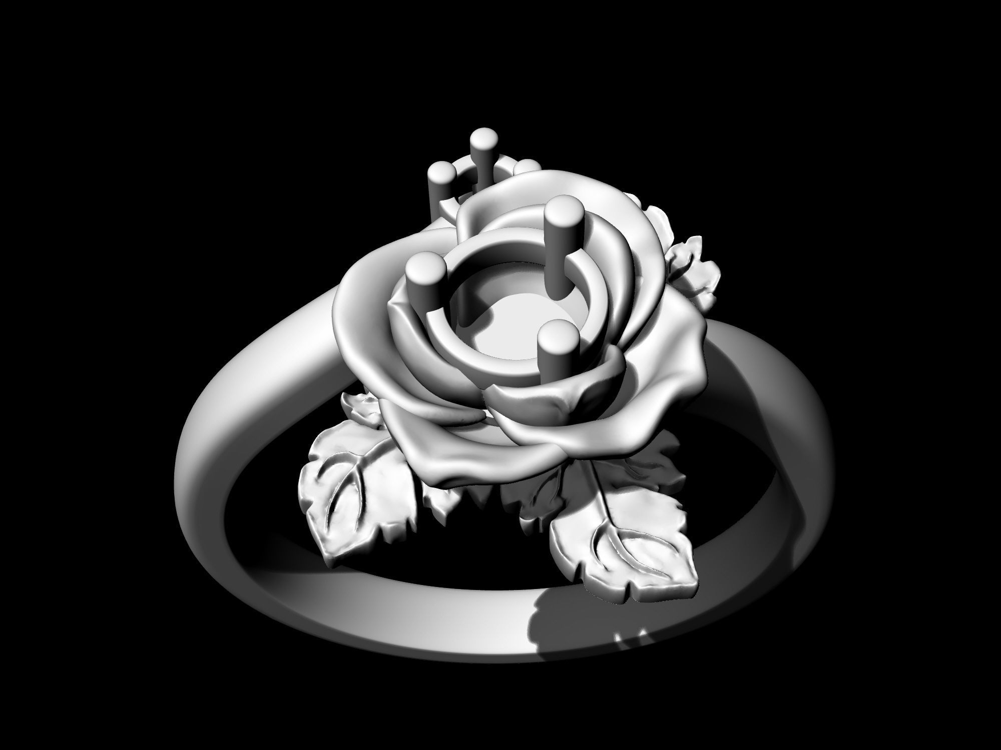 Rose with leaves Ring 3D print model_9