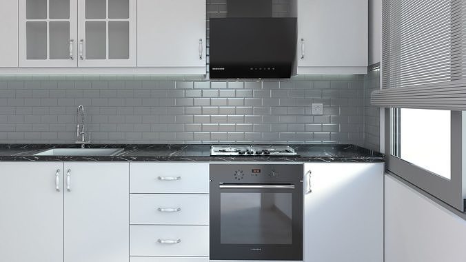 built-in set kitchen with stove and oven Low-poly 3D model