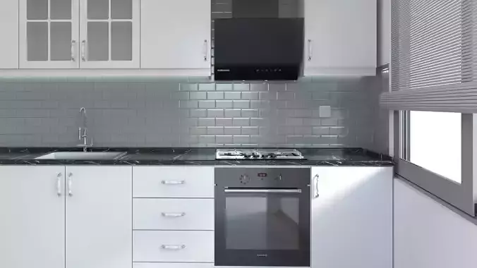 built-in set kitchen with stove and oven