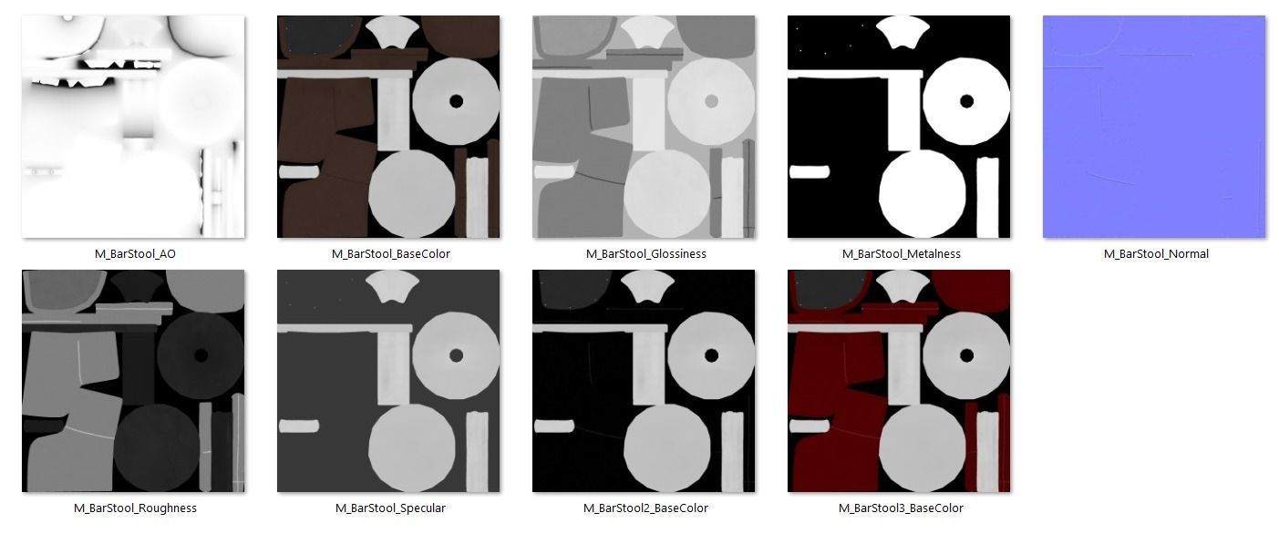 Barstool PBR Low-poly 3D model_7