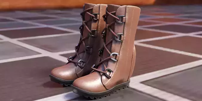 Womens Brown Leather Boots in Blender Cycles and Blender Eevee