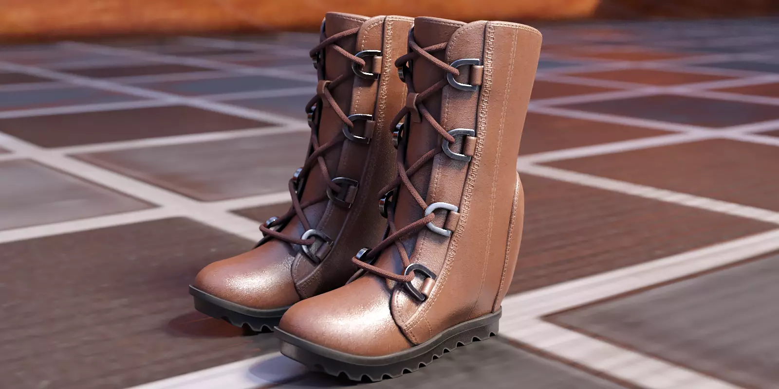 Womens Brown Leather Boots in Blender Cycles and Blender Eevee 3D model
