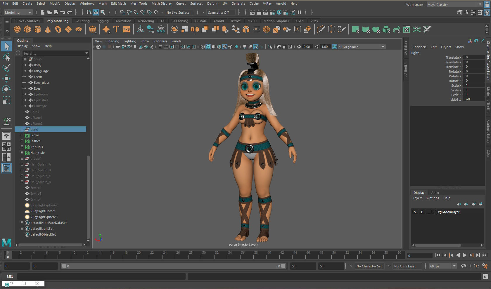 Gladiator cartoon Anime Girl Low-poly 3D model_12