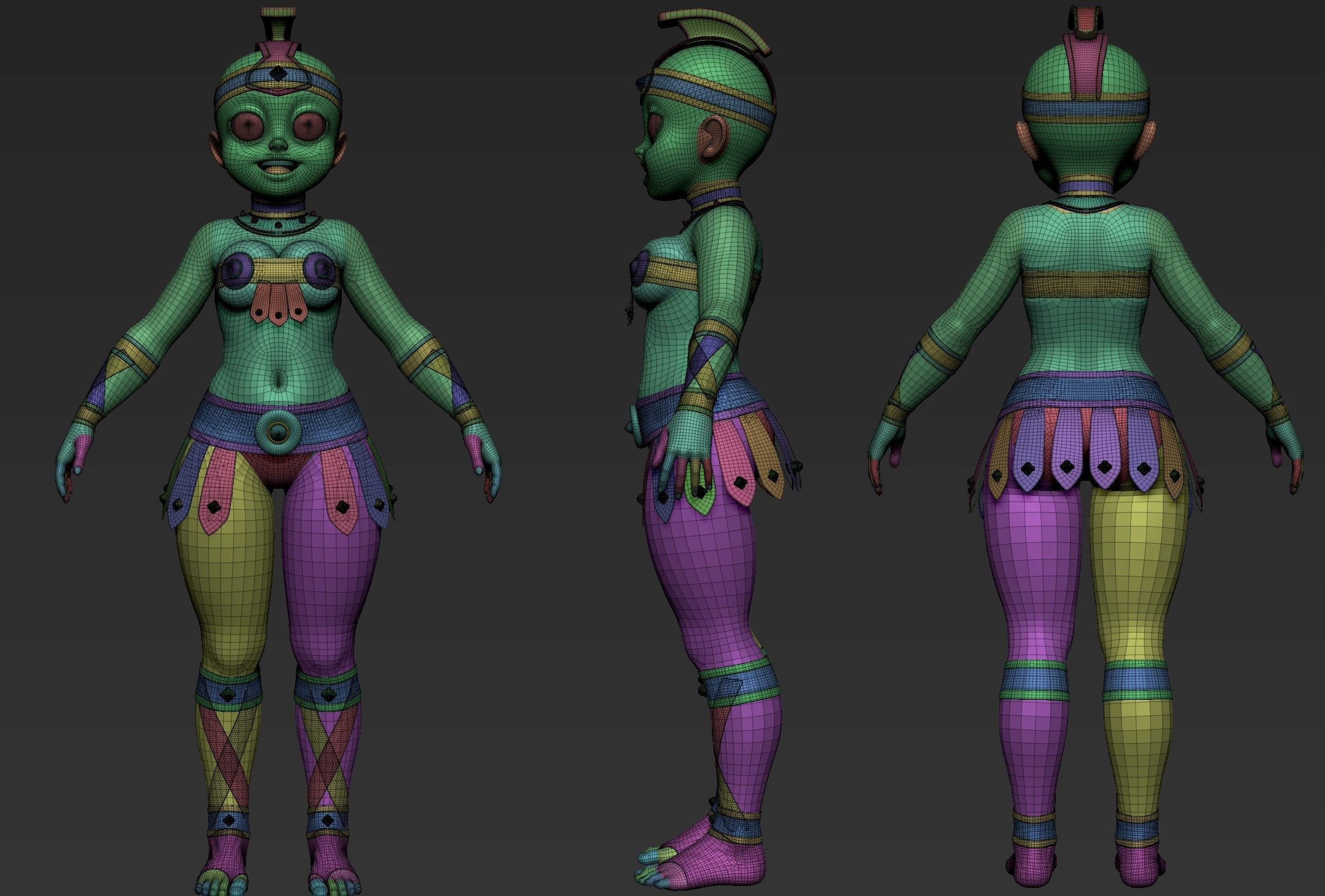 Gladiator cartoon Anime Girl Low-poly 3D model_8