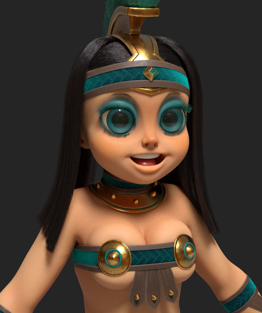 Gladiator cartoon Anime Girl Low-poly 3D model_6