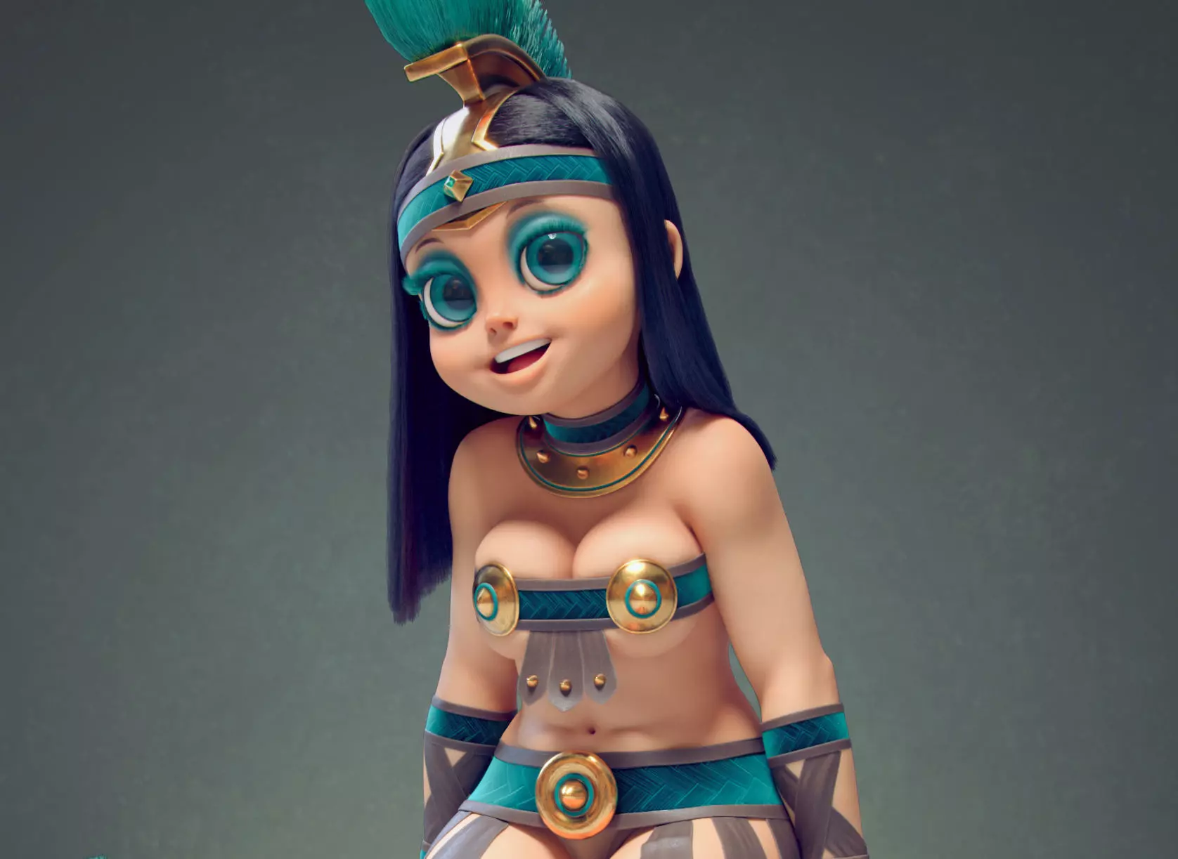Gladiator cartoon Anime Girl Low-poly 3D model_0