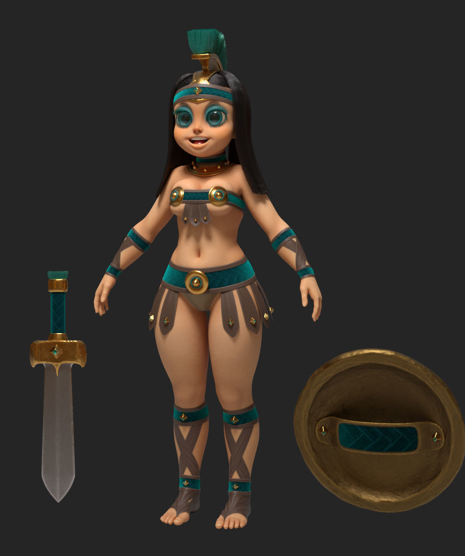 Gladiator cartoon Anime Girl Low-poly 3D model_2