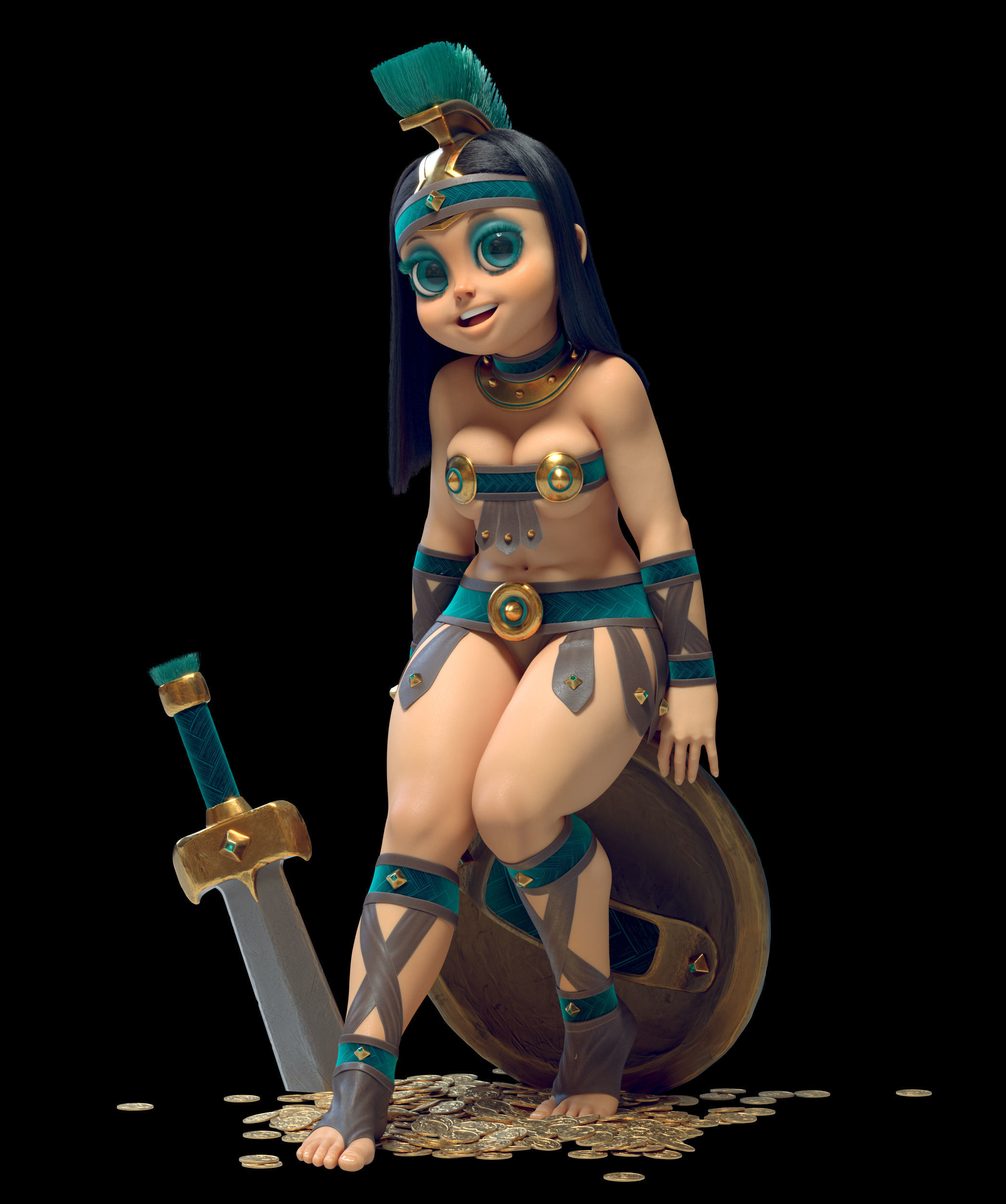 Gladiator cartoon Anime Girl Low-poly 3D model_14