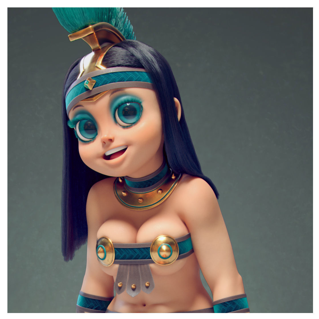Gladiator cartoon Anime Girl Low-poly 3D model_13