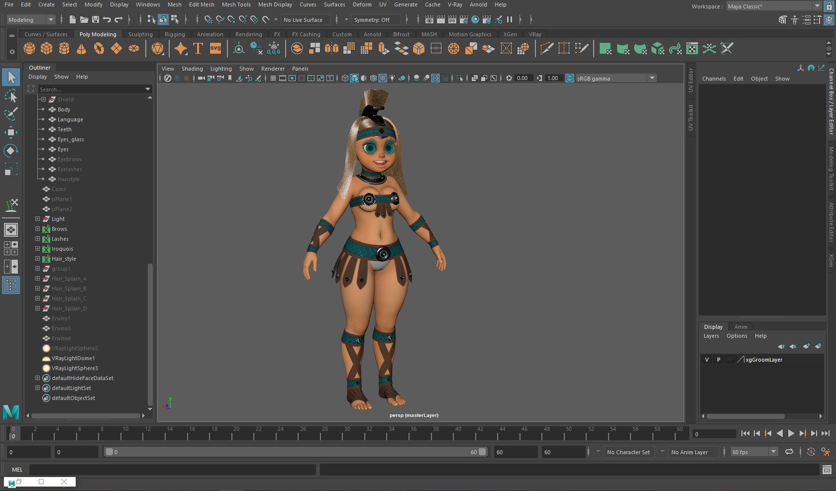 Gladiator cartoon Anime Girl Low-poly 3D model_11