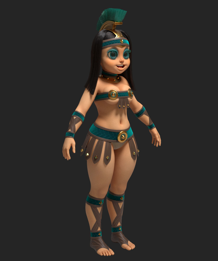 Gladiator cartoon Anime Girl Low-poly 3D model_7