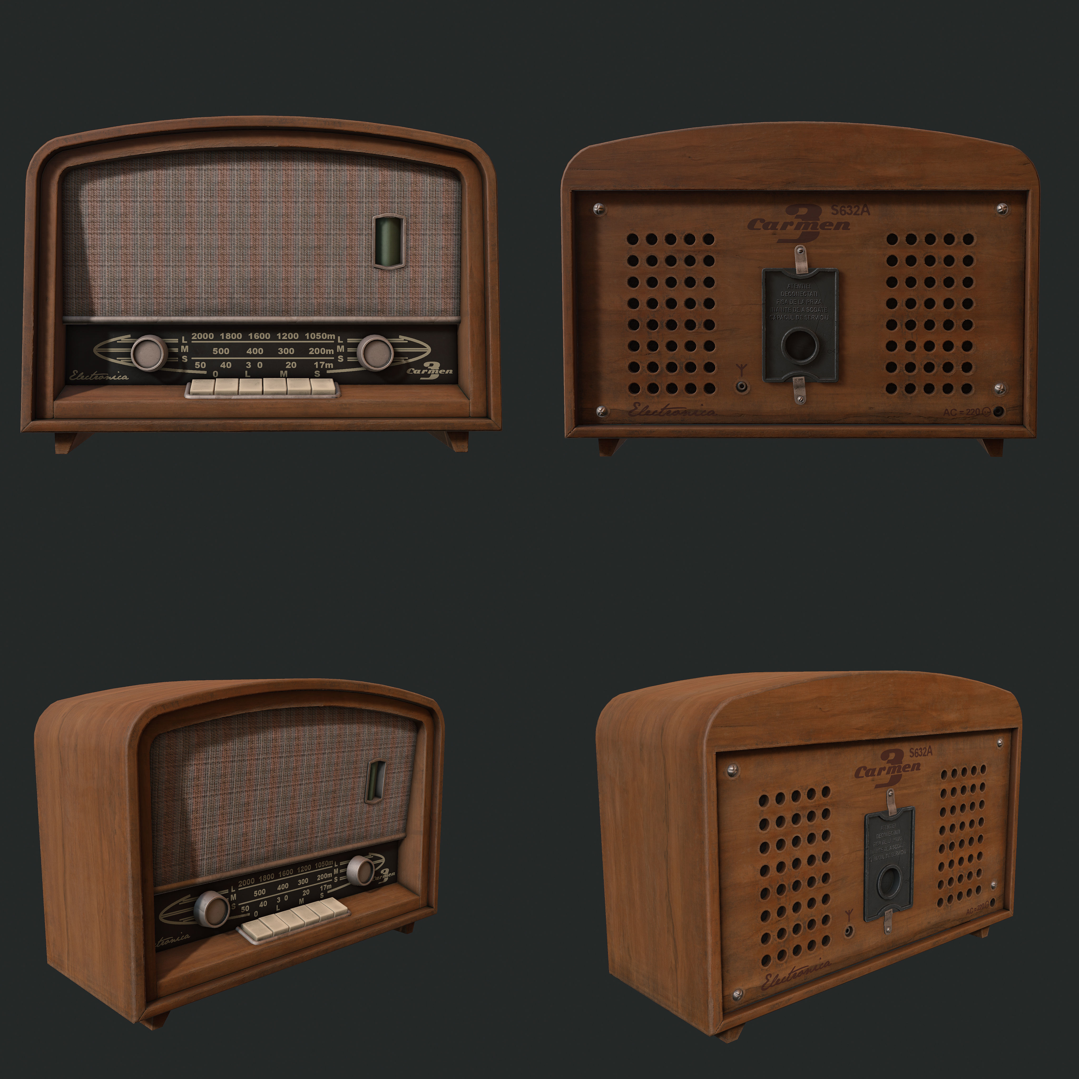 Vintage Radio  Low-poly 3D model_6