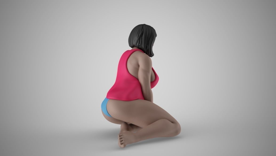 Woman Sitting on Knees 3D print model_9