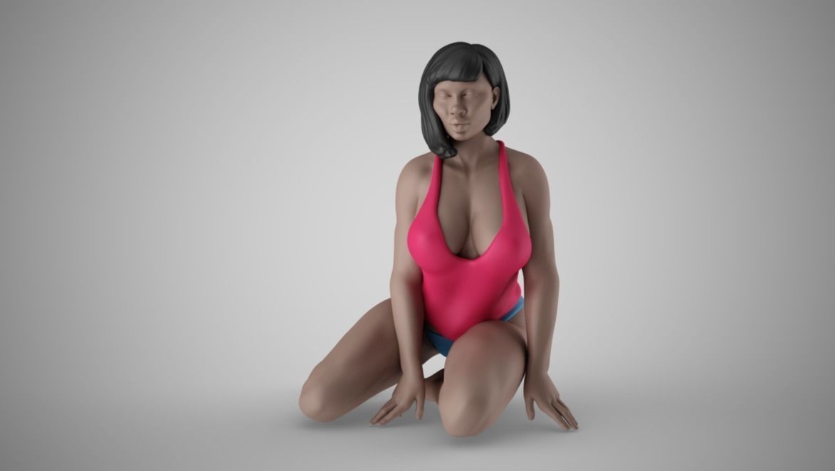 Woman Sitting on Knees 3D print model_4
