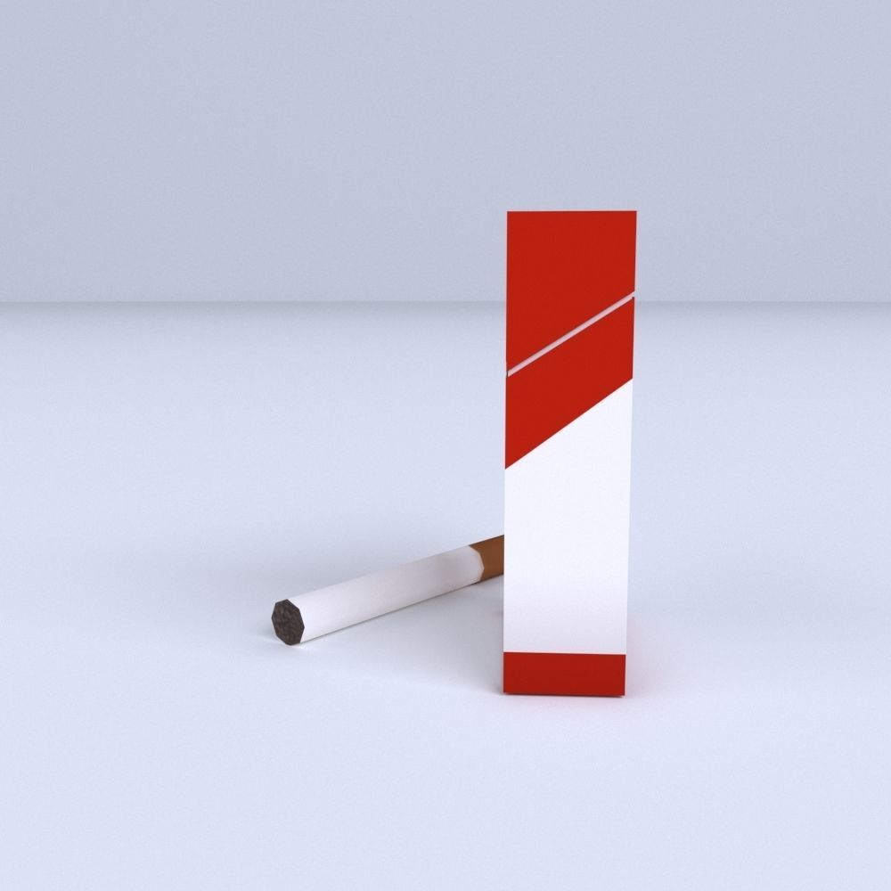 Simple Cartoon Style Cigarette and Cigarette Box Low-poly 3D model_1