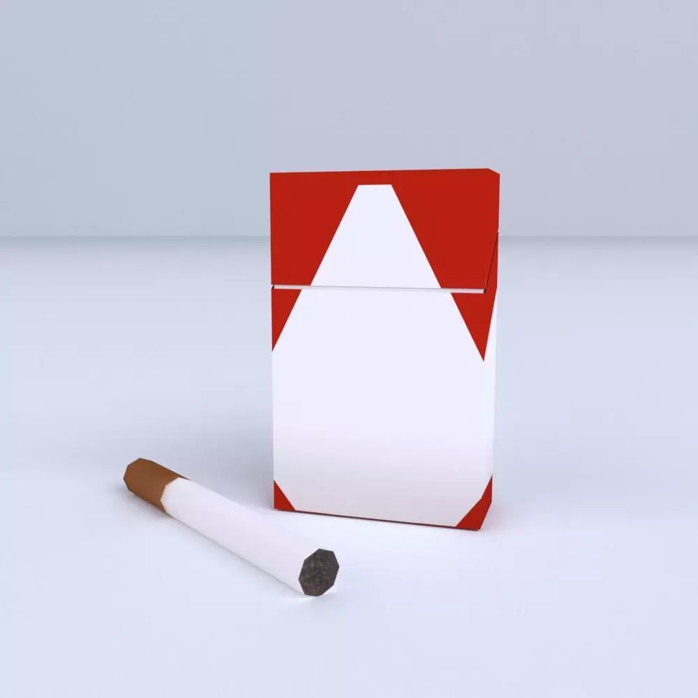 Simple Cartoon Style Cigarette and Cigarette Box Low-poly 3D model_0